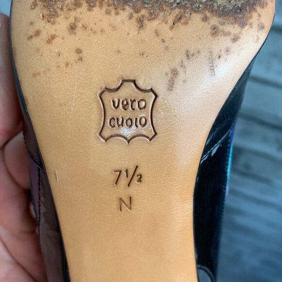 Bally Vintage Pointy Toe Sling Back Patent Black Leather Colour Block Pump - Picture 7 of 7